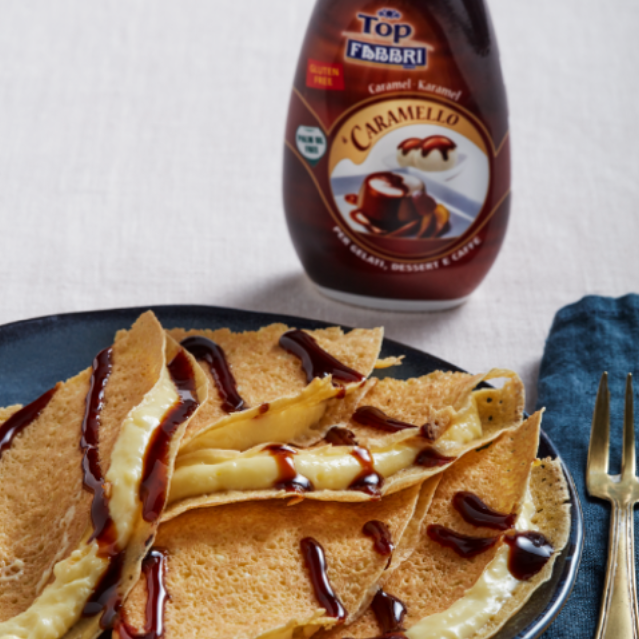 Crepes con crema e Topping Caramello Fabbri