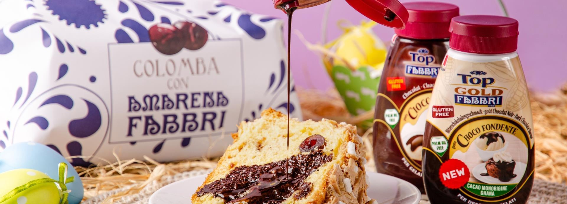 Colomba con Amarena Fabbri e il tocco dei Topping Fabbri: acquistali subito sul nostro shop e provali insieme.